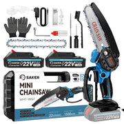 Saker GJ60153 6 Inch Mini Chainsaw Handheld with 2 Batteries & 2 Chains, Lightweight Electric Chainsaw for Efficient Wood Cutting