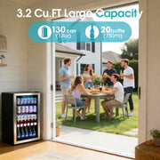 Goosiay Beverage Refrigerator, 130 Can Capacity, 3.2 cu ft, Energy Efficient, Touchpad Control, Silver Mini Bar Cooler