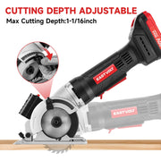 Eastvolt 20V Cordless Circular Saw, 3-3/8 in Blade, 5000 RPM Motor, Laser Guide, Scale Ruler, Includes 3 Blades for Wood, Plastic, Tile, Soft Metal, EVDMC040D