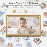 RCA Uhale WiFi Digital Photo Frame, 10.1 Inch 1080p HD IPS Touch Screen, 32GB Storage, USB SD Slot, Auto Rotate, Wall Mountable, Gold
