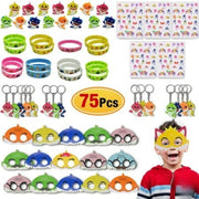 Greetings 75 Pc Baby Shark Party Favors 15 Set Baby Shark Masks Keychain Wristband Treat Bags, Multicolor