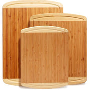Greener Chef 3-Piece Organic Bamboo Cutting Board Set with Deep Juice Grooves Two Tone