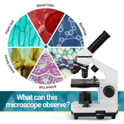 LAKWAR Biological Compound Microscope, 40X-2000X Magnification, Monocular Head, Dual LED Illumination, Includes Slides Set and Phone Adapter