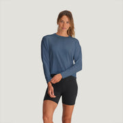 Free Fly Women's Bamboo Shade Crossover Long Sleeve Top, UPF 50+ Sun Protection, Pacific Blue, Small