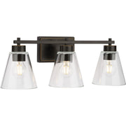 Better Homes and Gardens 22 in. Modern Dimmable 3-Light Bronze Bathroom Vanity Light with Clear Glass Shade BH24W20001020WM