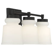 Meridian Trade Winds Faye 3-Light Bathroom Vanity Light, Brushed Nickel Finish, Milk Glass Shades, 24 in, M80058BN