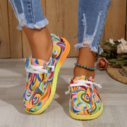 ScarletteEmmy Women's Casual Walking Shoes, Lightweight Canvas Loafers with Rainbow Swirl Print,  10.5