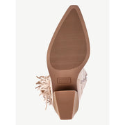 Madden NYC Women's Faux Suede Fringe Mid-Calf Boots, Beige, 2.4in Block Heel, Memory Foam Insole