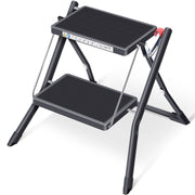 Kingrack 2 Step Ladder Folding Stool, Heavy Duty 330 Lb Capacity, Non-Slip Wide Platform, Lightweight Aluminum, Black, WK2031-B