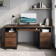 Bestier 59in Computer Desk with 4 Drawers, Flexible Keyboard Tray, Cable Management, Cherry Finish