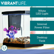 Vibrant Life Betta View Aquarium Starter Kit, 1.5 Gallon, White LED Light, Internal Power Filter