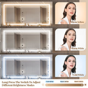 Eunon 398YEIUHF87ER Large Vanity Desk with Extra-Large LED Mirror, 3 Color Modes, Adjustable Brightness, Built-In Power Strip, Storage Shelves, 5 Drawers, White with Padded Stool