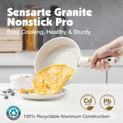 Sensarte Ceramic Nonstick Cookware Set, 17 Pieces, Detachable Handles, Induction Compatible, Oven Safe, Gray