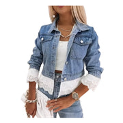 zZZ Womens Lace Trim Denim Jacket, M - Machine Washable