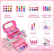 PandaTop Kids Makeup Set, 58-Piece Play Cosmetic Kit with Pink Case, Safe Non-Toxic Washable Makeup for Girls Ages 3-12