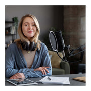 Audio-Technica AT2020 Cardioid Condenser Microphone Bundle with Suspension Boom Scissor Arm, 25-Foot XLR Cable, Pop Filter, Black