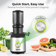 Syvio MP-802E Cold Press Masticating Juicer with 4.3 in Feed Chute, 350W Motor, Black/Silver