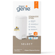 Diaper Genie I000569 Select Infant Pail White, Stainless Steel, with Starter Refill 13 ft, 1 Count