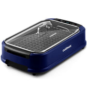Cusimax Smokeless Electric Indoor Grill, 11.8in, 1500W, Turbo Smoke Extractor, Non-Stick Removable Plate, Tempered Glass Lid, Blue, WS-CMRG-200L