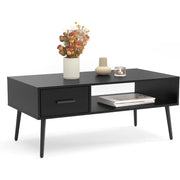 HAIOOU HO-CT001C Small Coffee Table with Storage, Wood Coffee Table for Living Room - Black
