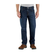 Carhartt Men's Relaxed-Fit 5-Pocket Work Jeans, Deep Creek Blue Denim, 52 in Waist, 30 in Inseam, 105119