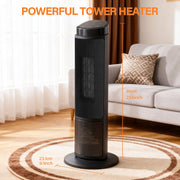 EDX 1500W Space Heater for Indoor Use 23 Electric Heater with 7 Light Colors, 70 Oscillation, Adjustable Thermostat & Remote, Tip-Over Protection, Black