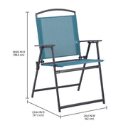 Mainstays Albany Lane 5pc Outdoor Dining Set, Teal Sling Fabric, Black Powder-Coated Steel Frame, Tempered Glass Table with Umbrella Hole, Folding Chairs, MS672807941901