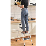 KINGRACK WK2207B-3-W 3 Step Folding Step Stool with Handrail & Steel , White