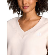 Reebok Women's Squad V-Neck Sweatshirt, Active Fit, Cotton-Polyester Blend, Long Sleeve Pullover, Pumice Stone