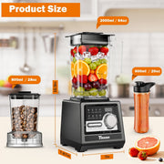 TINANA HB002C 2-in-1 Blender Grinder Combo, 1800W Motor, 68 Oz Pitcher, 27 Oz Grinder, Black and Clear