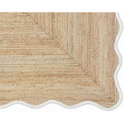 KLAVATE Natural Jute Hand Braided Scalloped Wave Edge Farmhouse Area Rug, White, 8 ft x 10 ft, Reversible