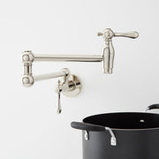 Signature Hardware Pot Filler Faucet, Double Handle, Wall Mounted Retractable Swing Spout, Polished Nickel, 4.6 GPM, 954008
