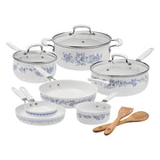 The Pioneer Woman 36228425 12-Piece Aluminum & Ceramic Classic Cookware Set, Pots and Pans Set, Agatha Blue