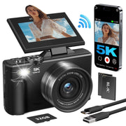 XLURC W08B-1-5K 5K Digital Camera for Photography with Wifi, 75MP, Black