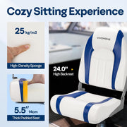 SPECSTAR Folding High Back Boat Seats 2 Pack, Waterproof Marine-Grade Vinyl, Aluminum Frame, Blue