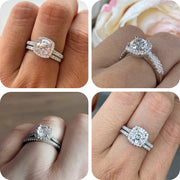 SFTING Moissanite Wedding Ring Set for Women, 2ct Halo Pav, Solid 925 Sterling Silver, Size: 7 - Round Brilliant Cut