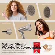 Dreame Pocket Hair Dryer, 1300W Ionic Technology, Portable Folding Design, Dual Voltage, Fast Drying with Diffuser, Titanium Gold, AHD51