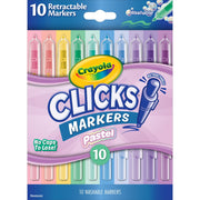 Crayola Pastel Clicks Retractable Tip Art Markers, 10 Assorted Pastel Colors, Washable Ink, Cone Tip, Travel Friendly, 58-8377