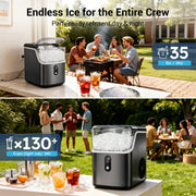 Snowyermine Nugget Ice Maker Countertop, Soft Chewable Sonic-Style Pebble Ice, 35 lb Daily Output, One-Touch Self-Cleaning, Stainless Steel Black, HMBK04N1A009