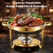 Catgood Round Half-Gold Plated Stainless Steel Buffet Chafing Dish Set, 5.3 Qt Capacity, 4-Pack, Mirror Finish, BI0025-ST-4PK