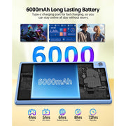 FITIFUN Android 14 Tablet, 10 Inch HD Display, 4GB RAM, 32GB Storage, 1TB Expandable, Quad-Core Processor, WiFi, Dual Cameras, Blue
