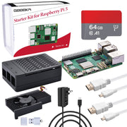 52Pi Starter Kit for Raspberry Pi 5, 8GB RAM, 64GB Storage, ABS Case with Armor Lite V5 Cooler, Dual Micro HDMI Cables, 27W USB C Power Supply