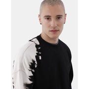 No Boundaries All Gender Fleece Crewneck Sweatshirt, Oversized Fit, Long Drop Sleeves, Large, Black Soot Tie Dye