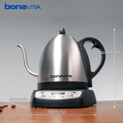 Bonavita Classic 1L Digital Variable Temperature Gooseneck Electric Kettle, 6 Preset Temps, 1200 Watt, LED Panel, Stainless Steel, BV382510V