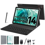 TABURETO 10.1'' 8GB RAM 128GB ROM 5G WIFI 2 GHz Processor Speed Android 14 Tablet, Black