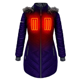 ActionHeat 5V Heated Long Puffer Jacket with Hood for Ladies - Indigo - S