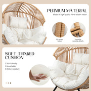 Walsunny Rocking Egg Chair, Outdoor Patio Wicker Lounger, Oversized Egg Shell Design, Beige Cushion, Indoor Outdoor Use