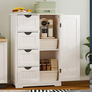 Ktaxon Wooden Bathroom Floor Side Storage Organizer Cabinet With 4 Drawers, 1 Cupboard & 2-Shelves MDF, White