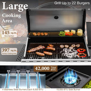 Summit Living 4 Burner Propane Gas Grill with Side Burner Stainless Steel 42,000 BTU(Silver)