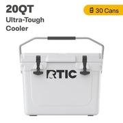 Rtic 89292763 20 QT Ultra-Tough Rotomolded Hard-Sided Ice Chest Cooler, White, Fits 30 Cans